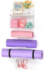 Yoga Mat Holder White, Wall Mount Yoga Accessory Mats Storage Rack, Home Gym ...
