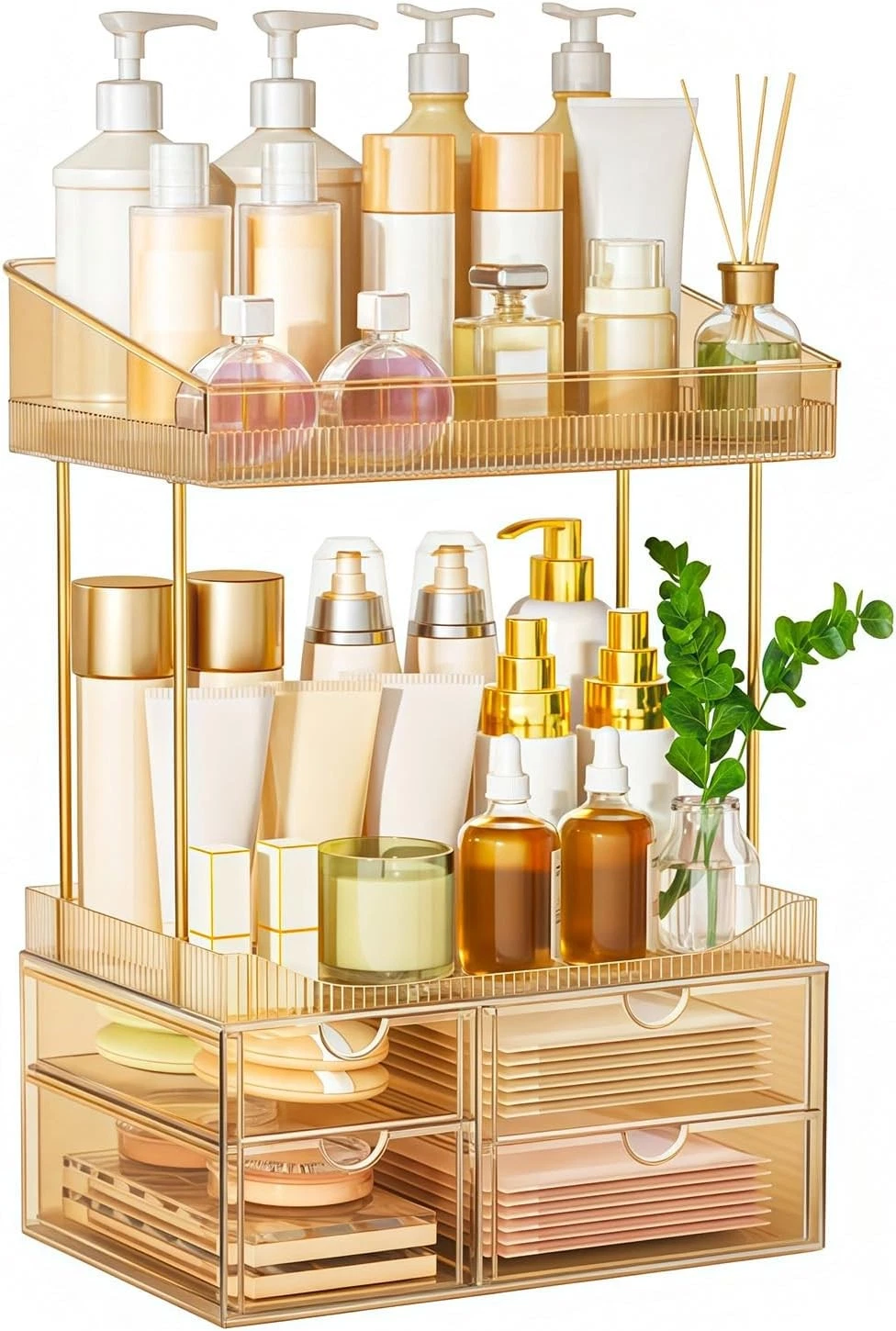 Makeup Organiser - Upgraded Transparent Perfume Organiser with 2 Shelves & 4