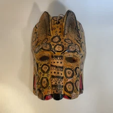 VTG Guatemalan Wooden Jaguar Dance Mask Hand Painted and Carved
