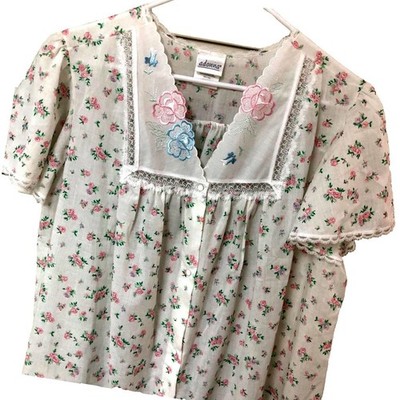 Adonna Nightgown Robe Set Women M Embroider Lace Roses USA Grandma Core Fairy