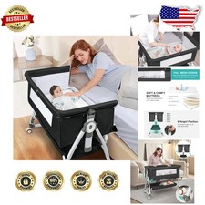 Deluxe Baby Bassinet Bedside Sleeper Portable Rocking 6 Height Adj. Storage