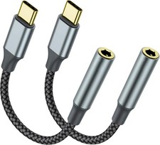 USB C to 3.5mm Headphone Jack Adapter 2 Pack , USB-C Aux Audio Black