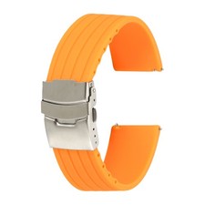 Silicone Watch Bands 24mm Soft Watch Bands with Silver Snap Buckle, Orange