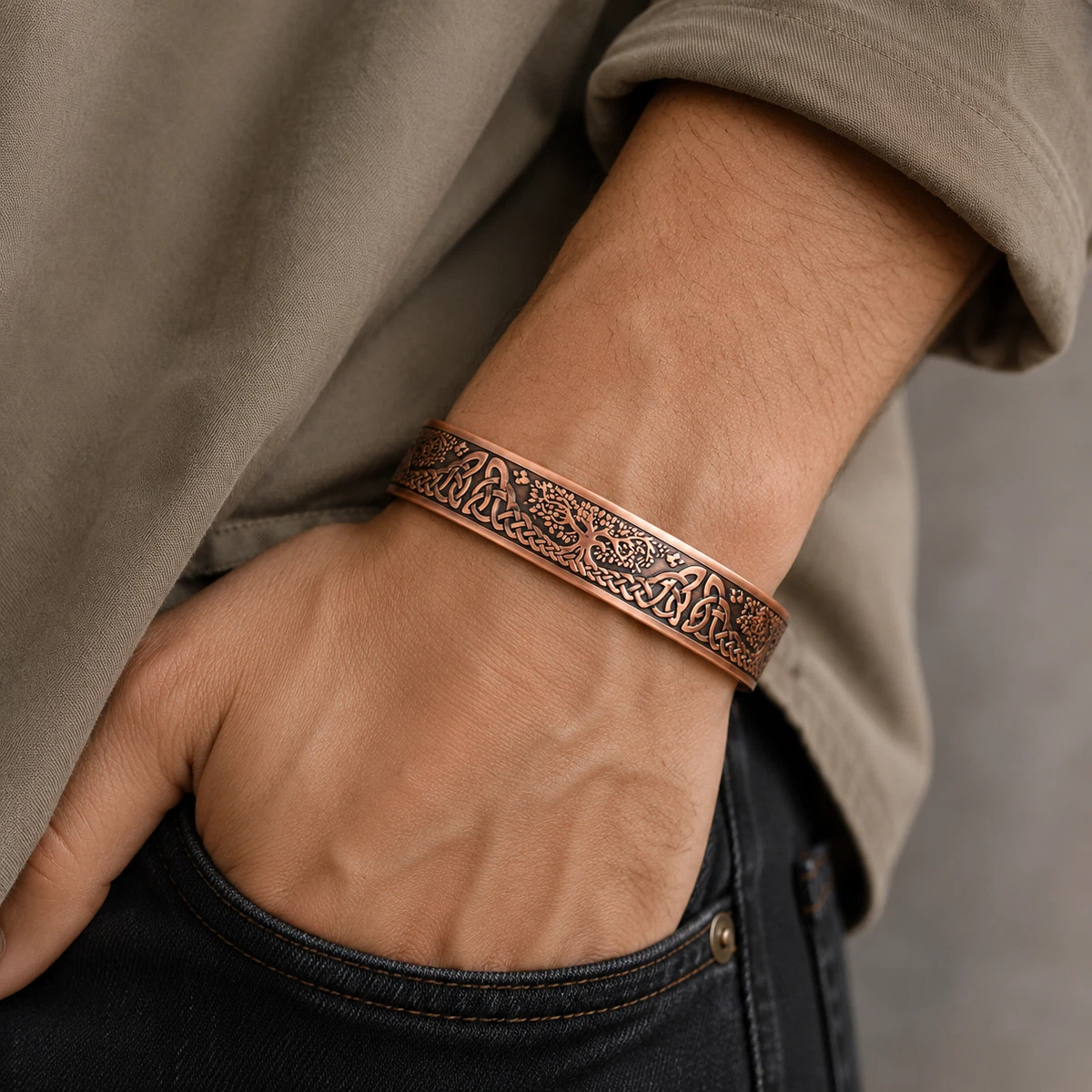 Pure Copper Magnetic Bracelet Tree of Life Celtic Viking Therapy Cuff Men Women