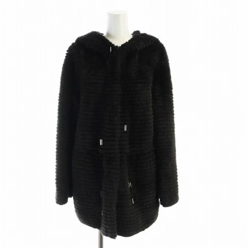Cappotto Loewe pelliccia visone cappuccio coulisse media cashmere fodera intera 36 S nero us