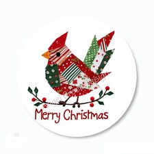 PATCHWORK CARDINAL MERRY CHRISTMAS HOLIDAY STICKERS PARTY FAVORS ENVELOPE SEALS