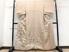 Japanese Kimono Colored Tomesode Embroidery Flying Crane Pine Haze Pure Silk