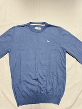 Jack Wills Blue Crew Neck Jumper Knit Sweater w/ Logo Size Medium Wool Cotton
