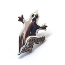 Ghost Pin Rhinestone Eyes Halloween Holiday Brooch Silver Tone Fun Spooky