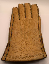 VTG Tan Leather Gloves Size 10 Wool Lined Brown Stitching Made in USA NOS