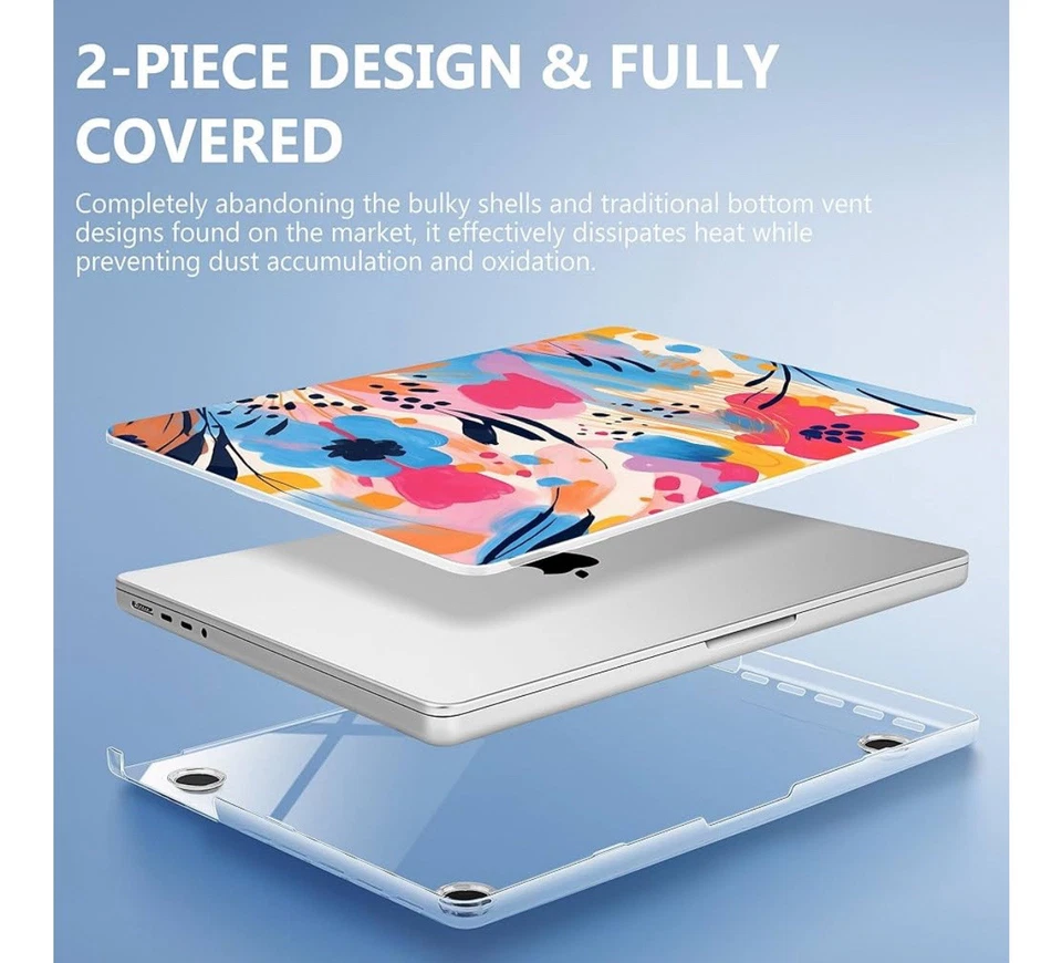 May Chen Case for MacBook Pro 14 Inch Pink/Blue Flowers With Pink Keyboard Cover - Image 3 of 4