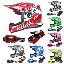 Wulf Kids Motocross Air-X Helmet & Straos Gloves Goggles Race Off Road Off Road