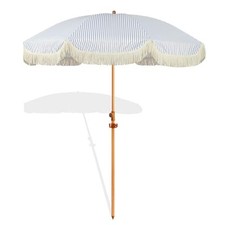 6.5ft Patio Umbrella with Fringe, Beach Umbrella, 6.5FT Blue White Stripe