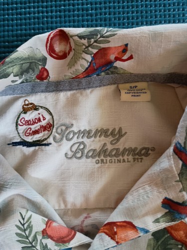 Tommy Bahama Silk Shirt Men's Seasons Greeting Christmas Theme Birds Bells Sz  S - Picture 3 of 8
