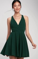 Lulus Wonder Whirl Dark Green Twist Back Skater Dress M NWT Cocktail