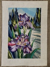 Handpainted Needlepoint Canvas  Pristine Irises   Must Read Description 