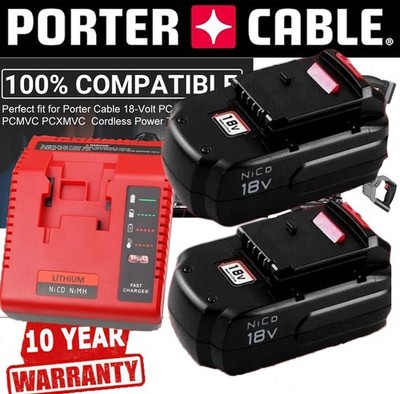 2PACK For Porter Cable PC18B 18Volt NiCd PC186CS Battery / Charger PCC489N PC188