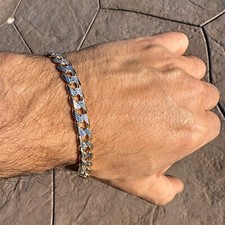 14K Gold Plated 925 Sterling Silver Italy Cuban Bracelet Cut Two-Tone 8MM 8.5"