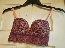 Victorias Secret DREAM ANGELS Purple Pink Bodice Lace Floral Pushup Bra Size 32B