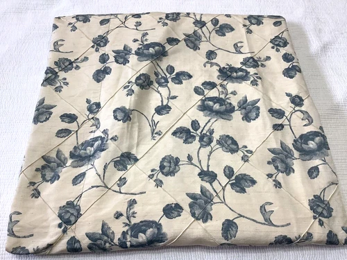 Silk Blend Cream w/Blue Rose Floral Queen Duvet Cover