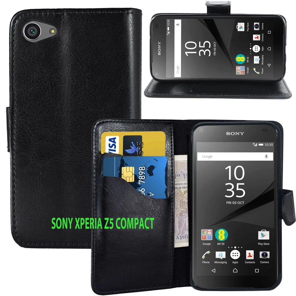 BLACK WALLET CARD SLOT stand GEL CASE FOR SONY X XA XA1 XA2 M5 M4 E5 Z5 Z3 XZ Z1 - Image 3 of 4