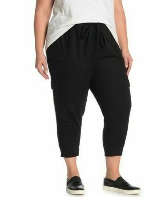 CASLON Black Cargo Pocket Linen Blend Capri Crop Pants Joggers 4X 26W  Nordstrom
