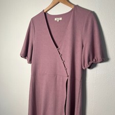 Madewell Large Women’s Lavender V-Neck Wrap Dress – Short Sleeve, Cinched Waist