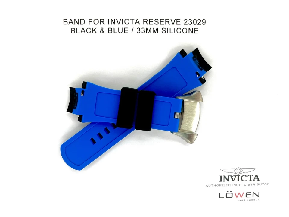 Auténtica correa de reloj Invicta Reserve 23029 silicona negra y azul 33 mm Foto 2 de 3
