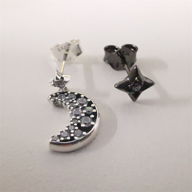 Moon and Star Stud Earrings Pandora Sparkling Crescent