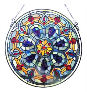 Fire Ice Tiffany Blue Art Deco Geometric 20 Round Stained Gl Image Is Loading Fire Amp Ice Tiffany Blue Art Deco Geometric