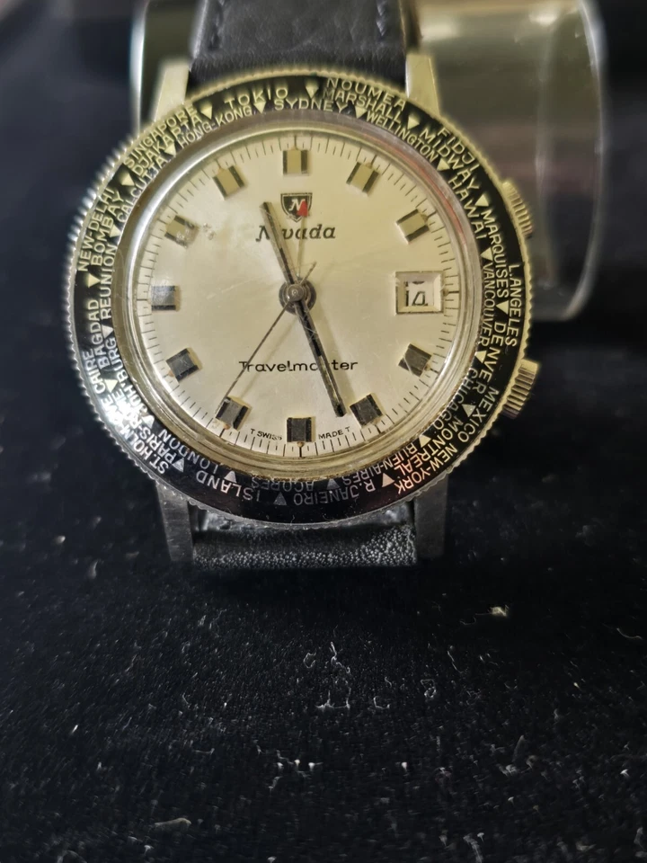 Nivada Grenchen Travelmaster Wristwatch Automatic Calendar Date Alarm Running !! - Image 2 of 4