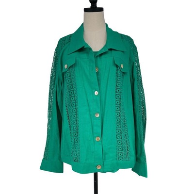 New Multiples 2XL Green Linen Blend Jacket & Tank Set Lace Crochet Casual Outfit