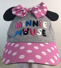Disney Minnie Mouse Ears Kids Hat Cap Adjustable With Bows and Ears Pink/Gray