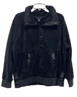 Athleta Women  Cozy Karma Recover Snap Sherpa Sweatshirt Black Large