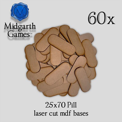 60x Pill 25x70mm MDF Miniature Bases Warhammer Laser Cut 40K FREE SHIPPING