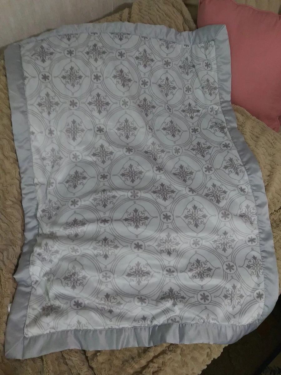 Wendy Bellissimo Gray White Soft Baby Blanket Satin Trim Plush Lovey