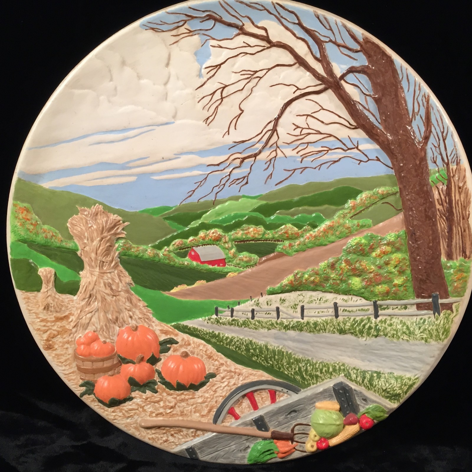 BYRON MOLDS 3D Farm Fall Scene Wall Plaque 1978 Signed