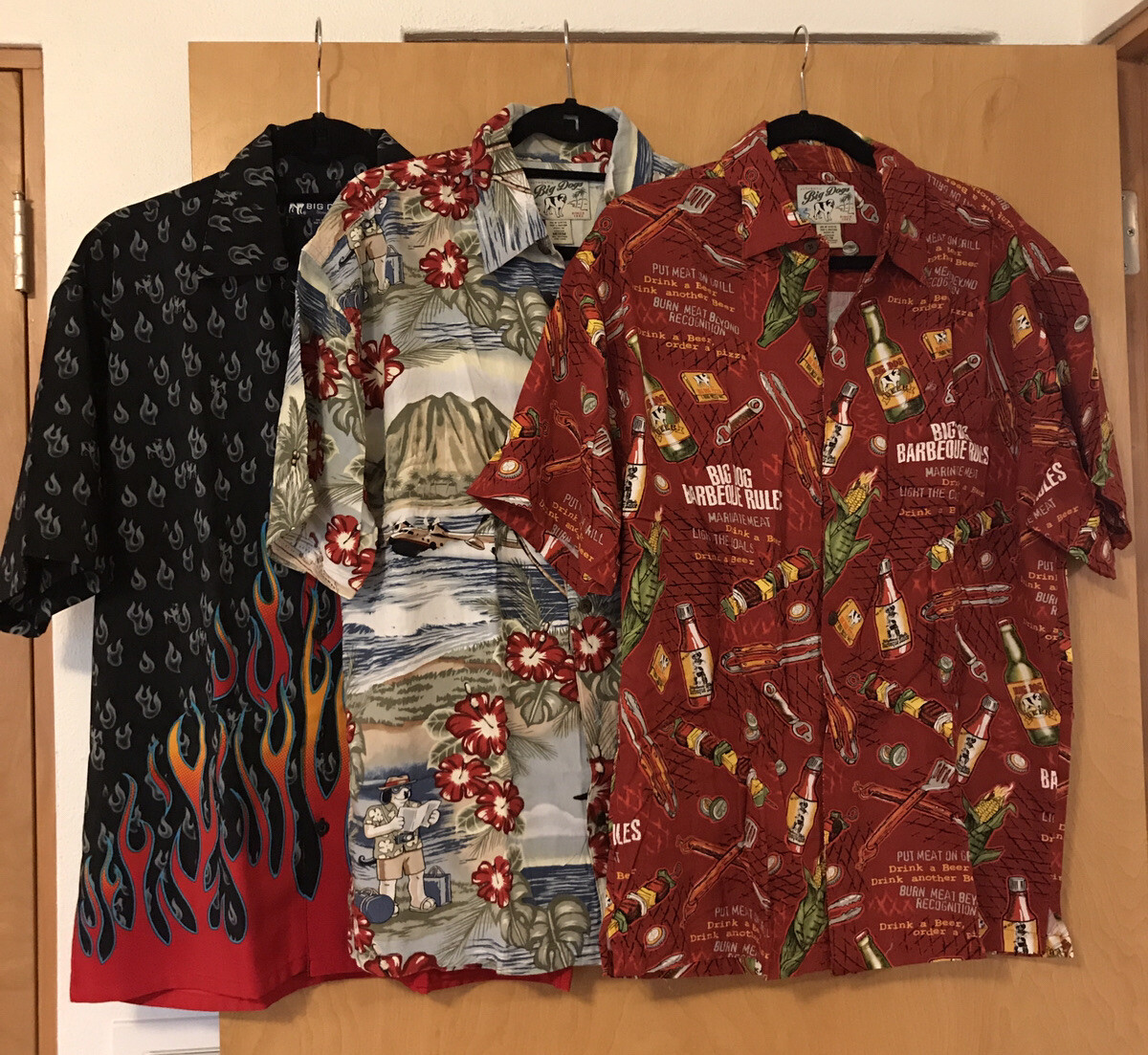 BIG DOGS Hawaiian, Barbecue, Flames Shirts, ( Lot Of … Gem