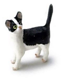 Maison De Poupees Noir Et Blanc Chaton Debout Apparence Dos Animal 1 12 Chat Ebay