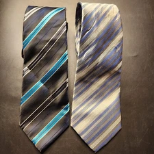 Barry Wang Y2K Mens Striped Wedding Business 2 Neck Ties Seide Silk Hand Tailor