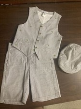 janie jack preppy celebration seersucker stripe turtle vest shorts hat set 5/6
