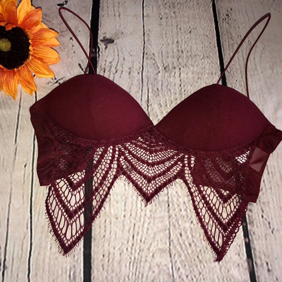 Rare London burgundy Lace Festival Bralette Boho Sz. XS NWOT