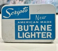 670 - Vintage Scripto New American Made VU-lighter Advertising Tin EMPTY!