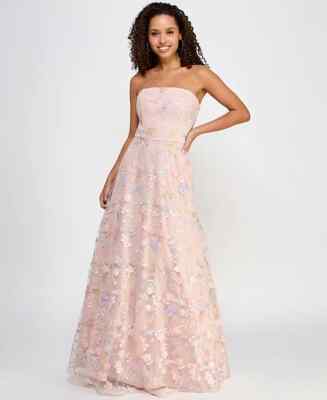 Morgan & Co Juniors Strapless All Over Embroidery Sequin Gown Mauve/Nude  Size 5 | eBay
