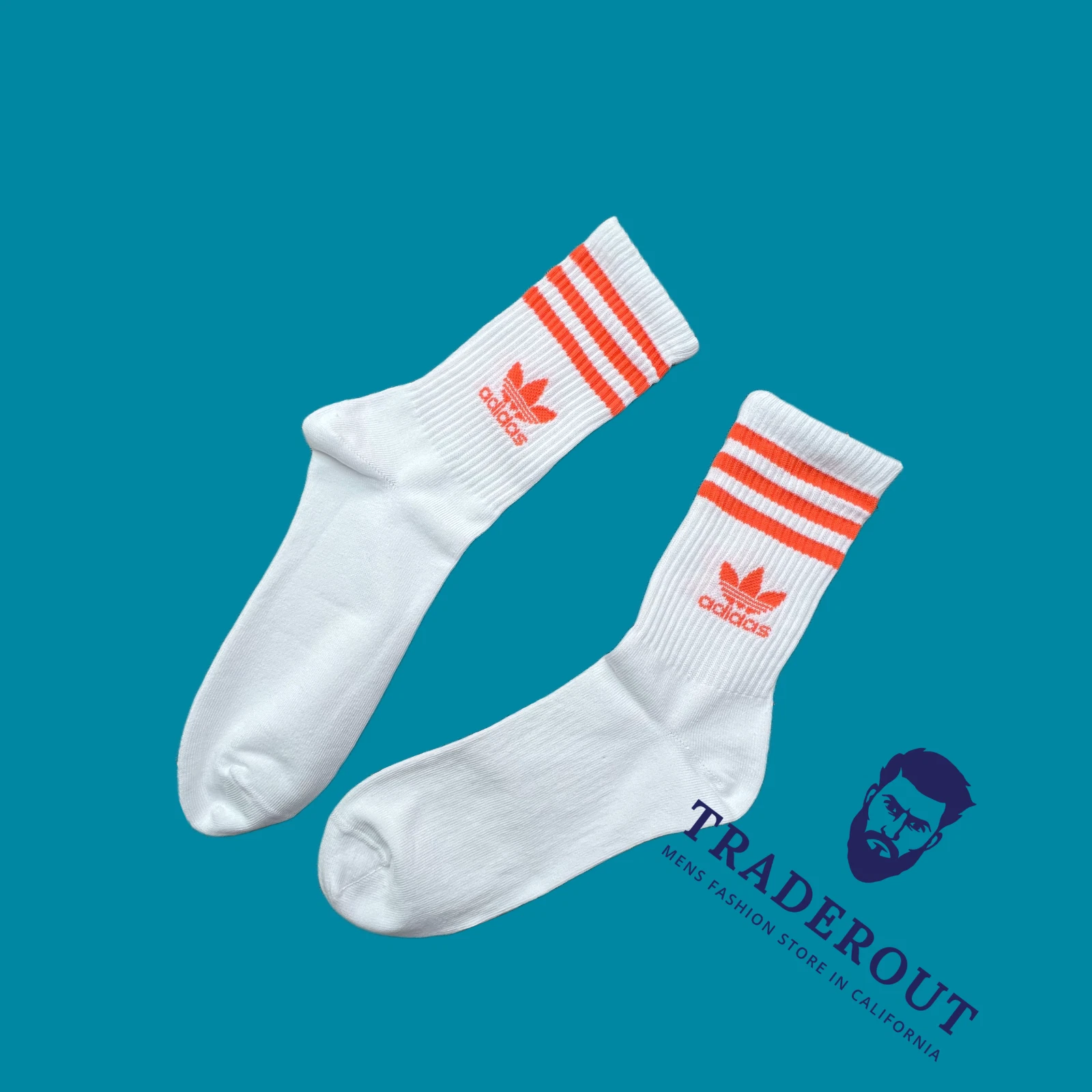 adidas originals Men white with orange stripe logo crew socks size M L