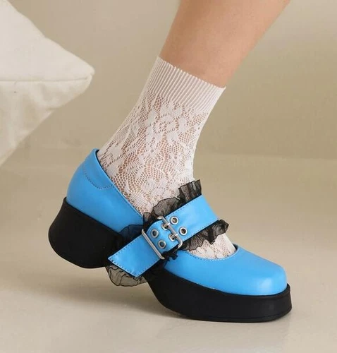Damenschuhe Mary Janes bequeme Retro-Pumps rund geschnitten Schnalle Plateau Halbschuhe - Bild 9 von 14
