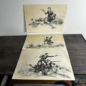 BOB DALE Western Art Prints Drawings Calvalry Soldiers Battle 1972 Signed 3419