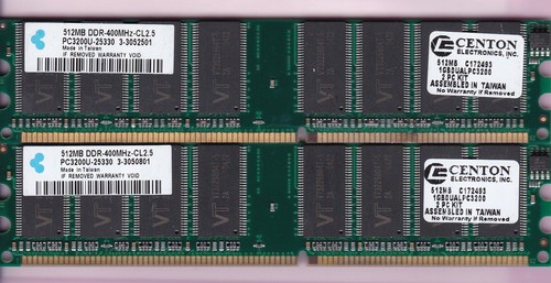 1GB 2x512MB PC3200 KRETON CENTON 1GBDUALPC3200 DDR-400 Ram Memory Kit DDR1 DIMM