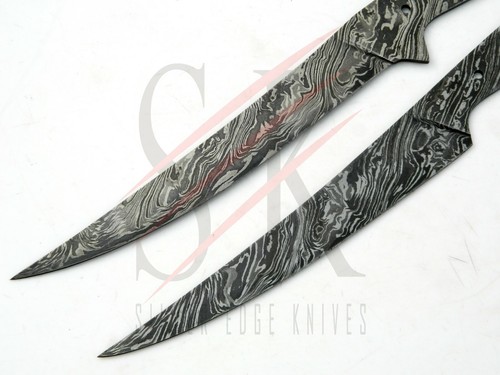 LOT OF 2 DAMASCUS STEEL FILLET KNIFE KITCHEN BLANK BLADE KNIFE MAKING HANDMADE - Picture 2 of 7
