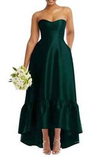 NEW ALFRED SUNG Strapless Ruffle High-Low GOWN Size 12 $269 EVERGREEN NORDSTROM